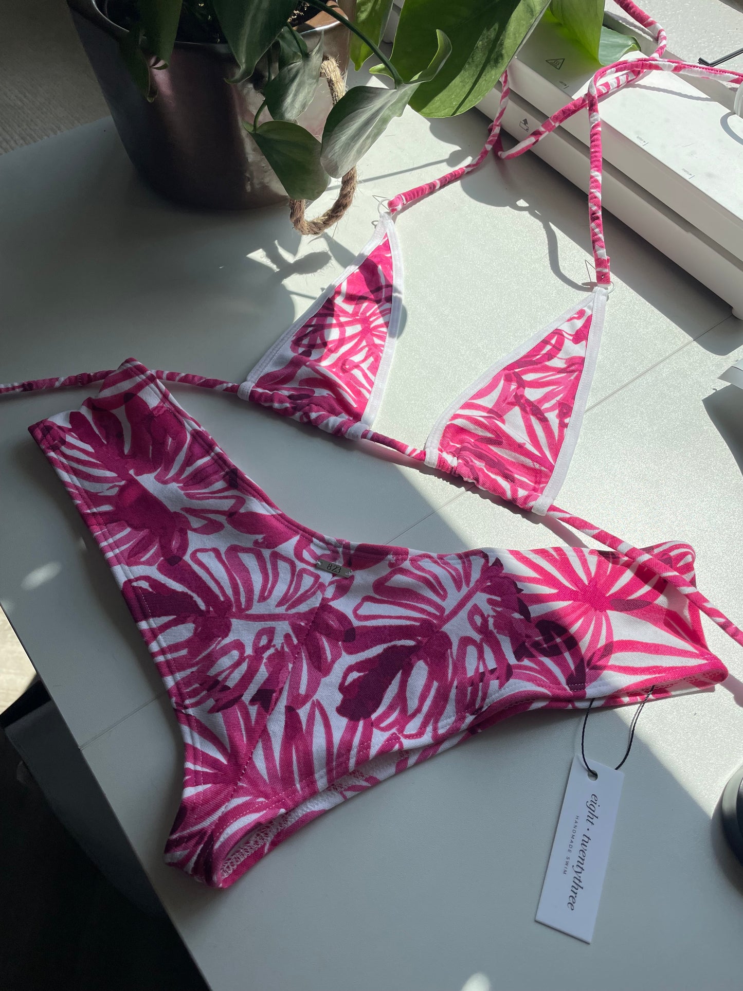 Pink Palms Cotton Bikini Set (S)
