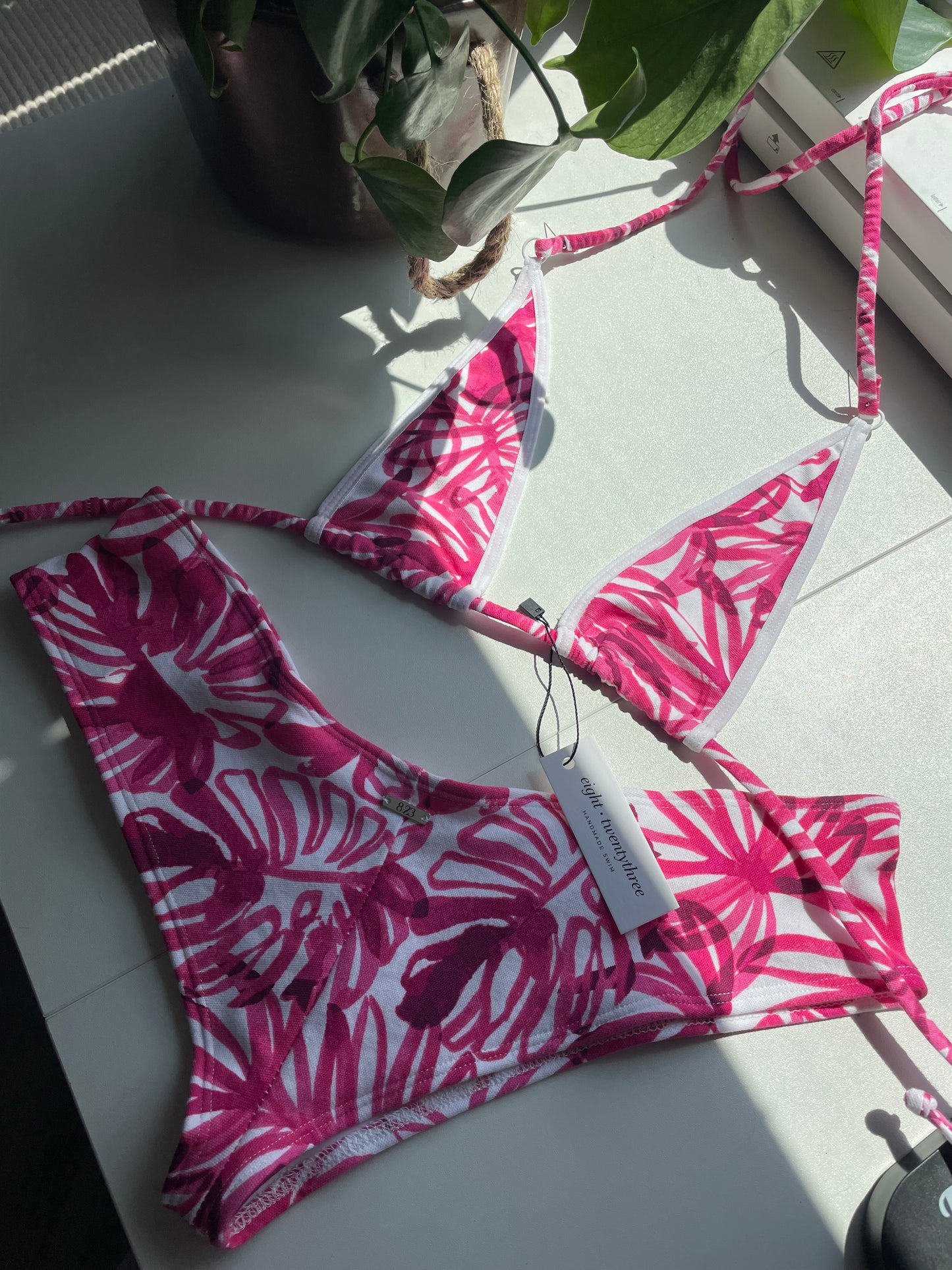 Pink Palms Cotton Bikini Set (S)