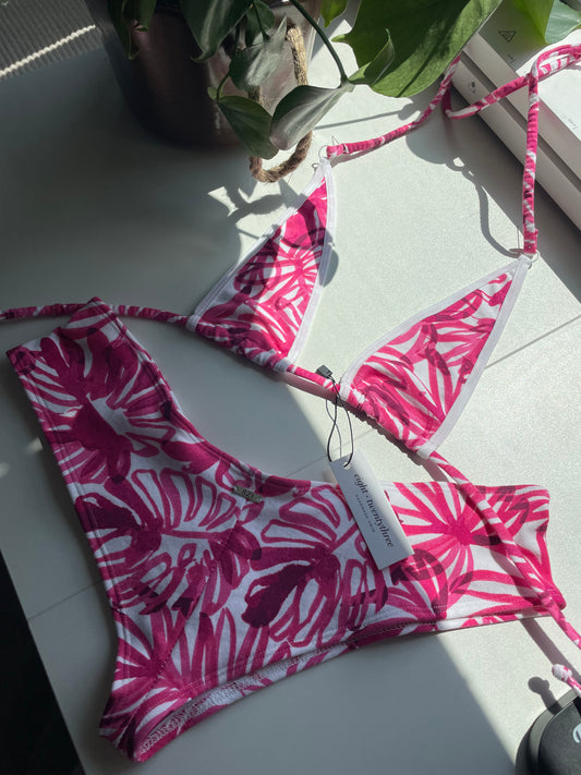 “Pink Palms” Cotton Bikini Set (S)